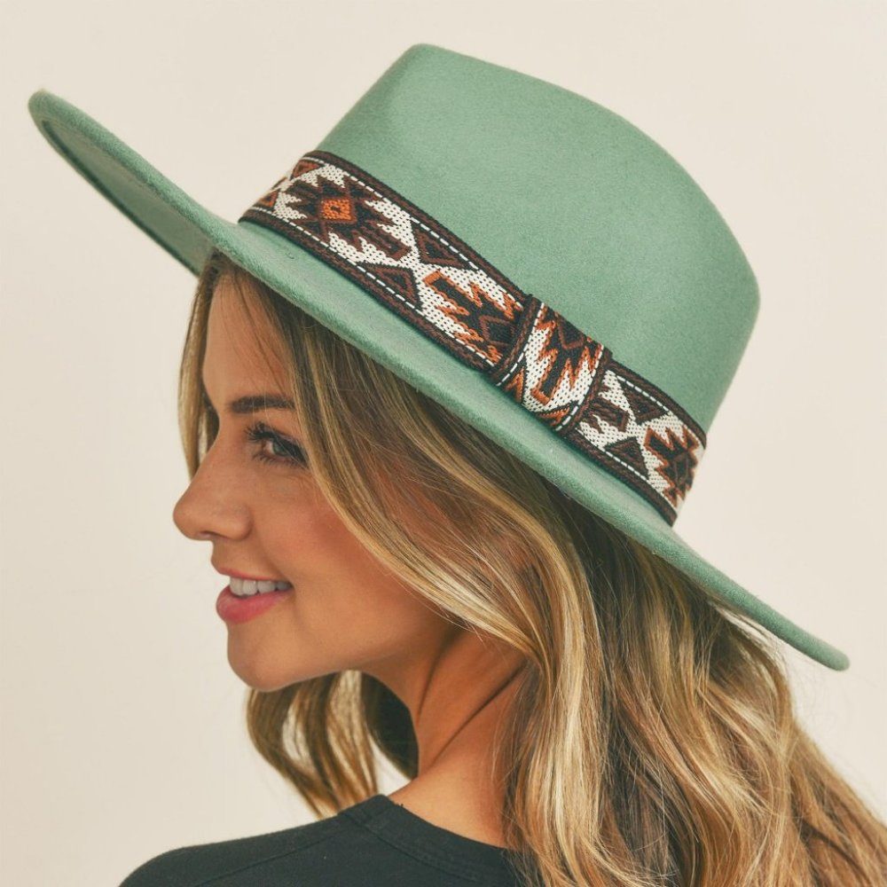 Felt Wide Brim Hat with Aztec Band - Picture 1 of 3